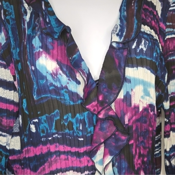 Ruffled Blue and Purple Blouse with Buttoned Front - Picture 2 of 4